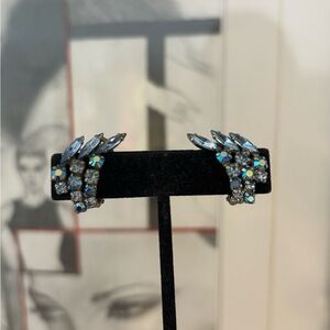 Vintage Blue clip-on crystal AB Earrings